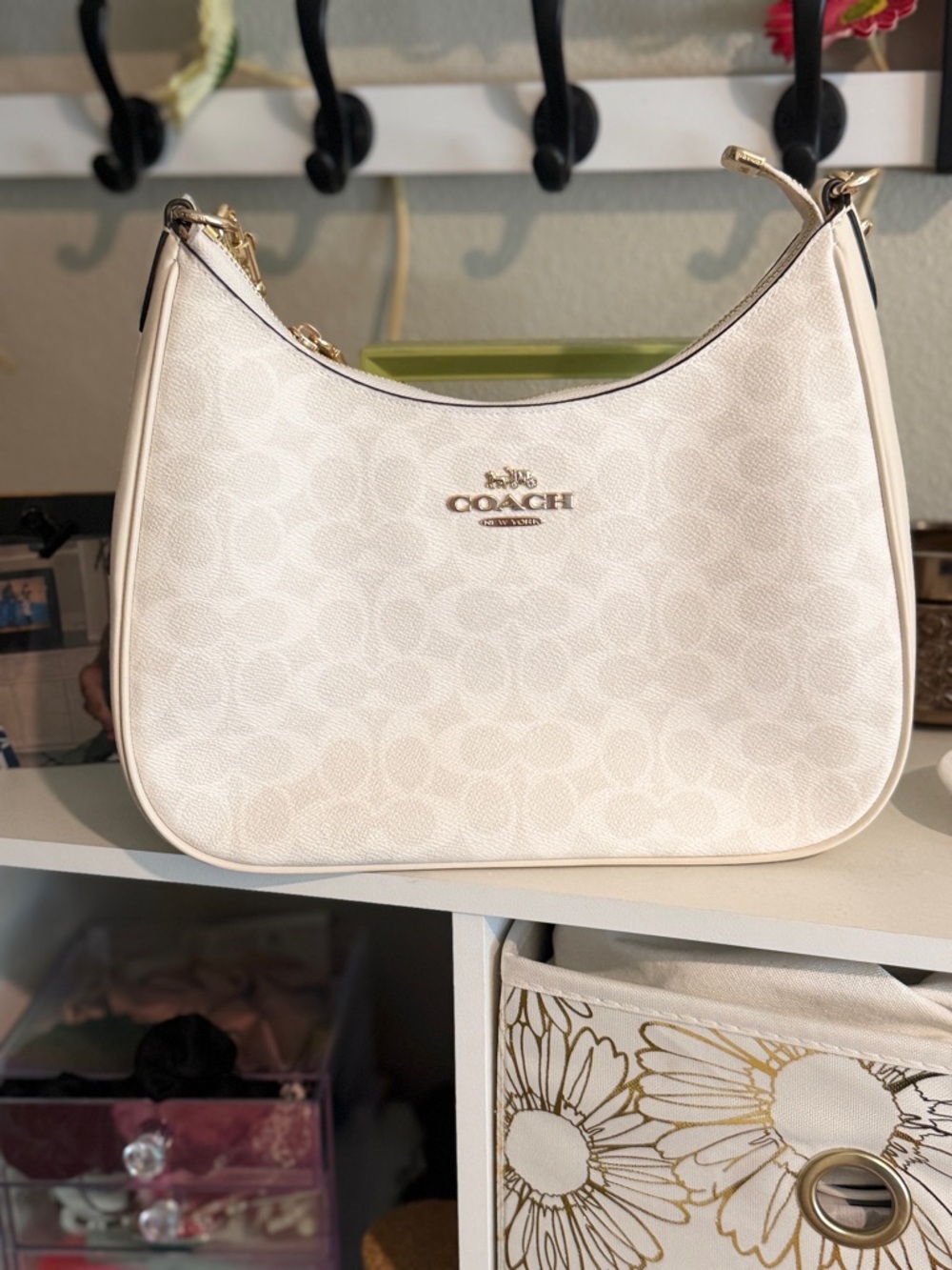 Coach Pebbled Signature Hobo Bag in Chalk White